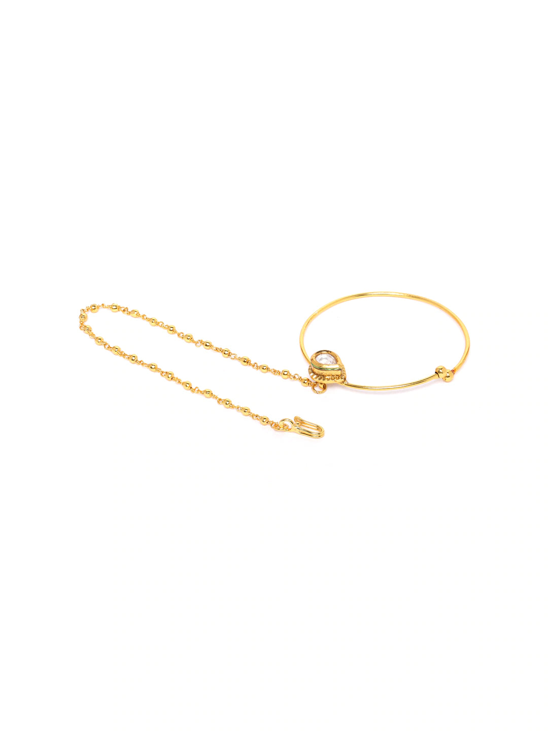 Jewels Gehna Gold-Plated CZ-Studded Chained Nose Ring
