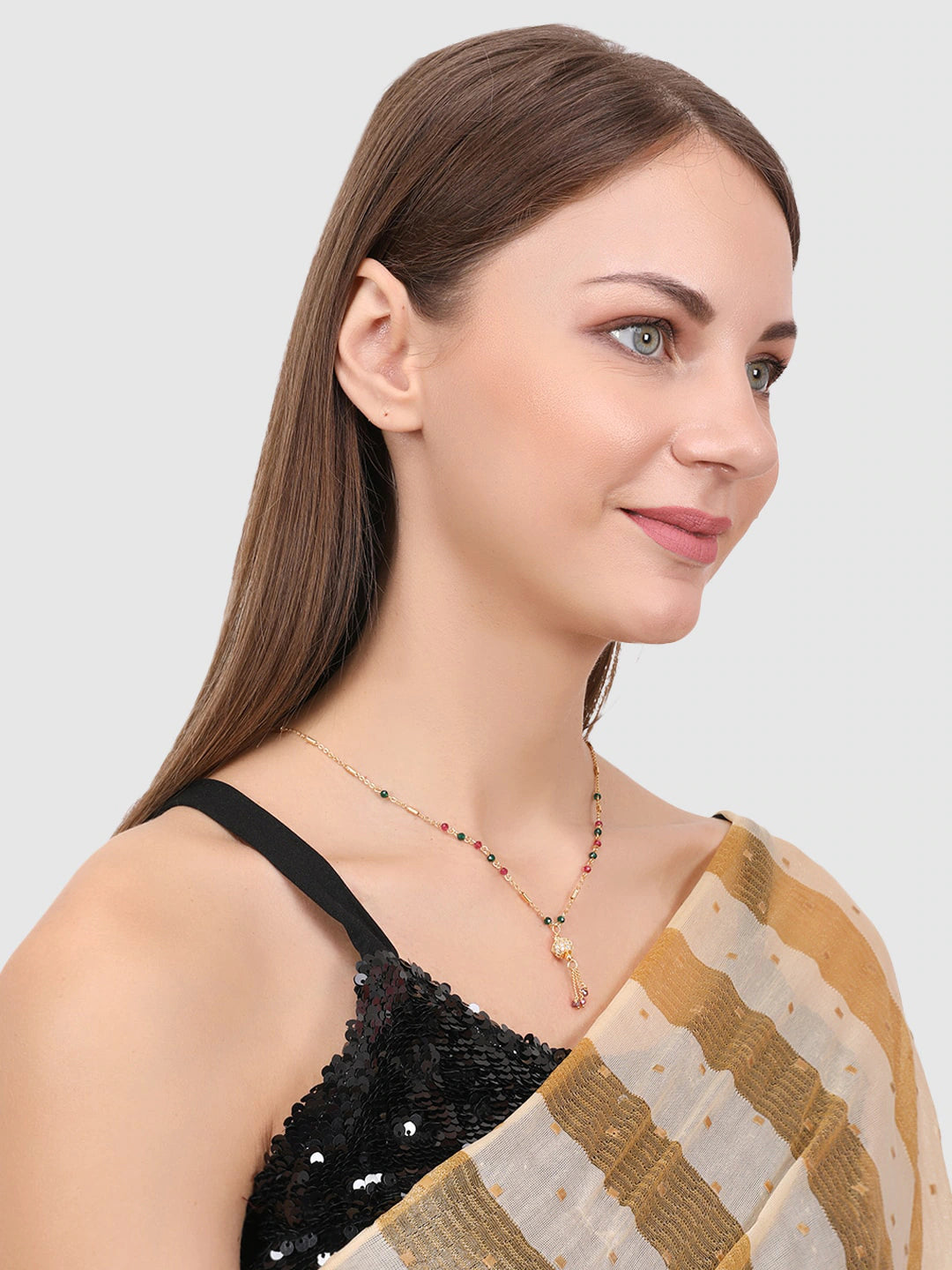 Stylish Gold Plated American Diamond Taselled Mangalsutra