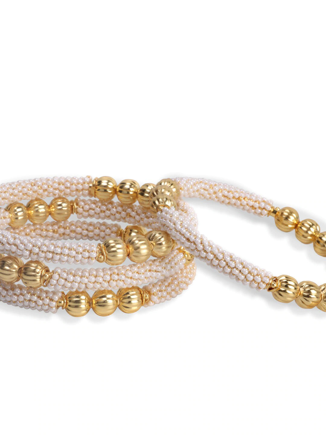 Set Of 4 White Pearl Beaded Handcrafted Bangles
