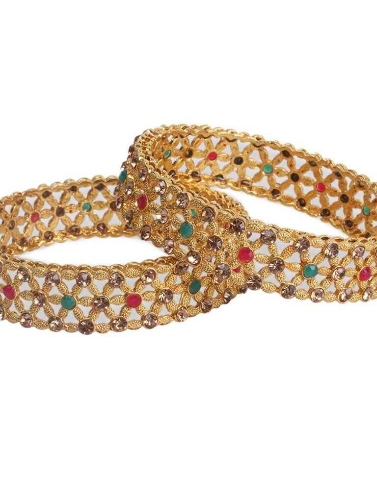 Womens Set of 2 Traditional Stone Studded Kada/Bangles