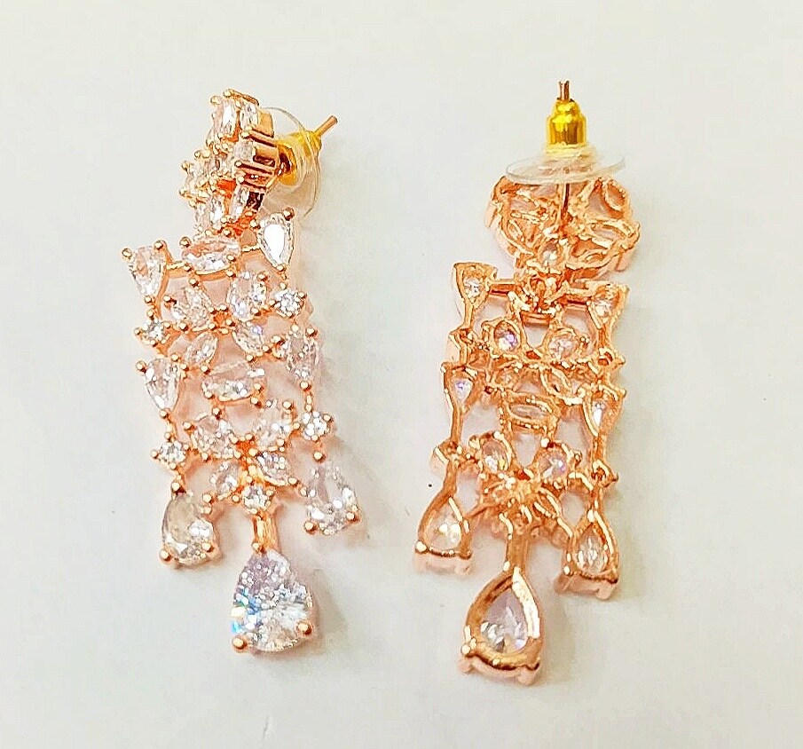 Rose Gold Plated Designer American Diamond Necklace Set
