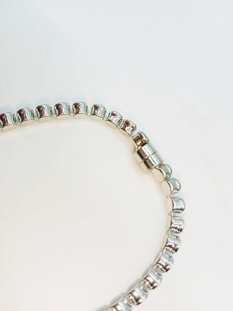 Silver American Diamond Studded Magnetic Bracelet