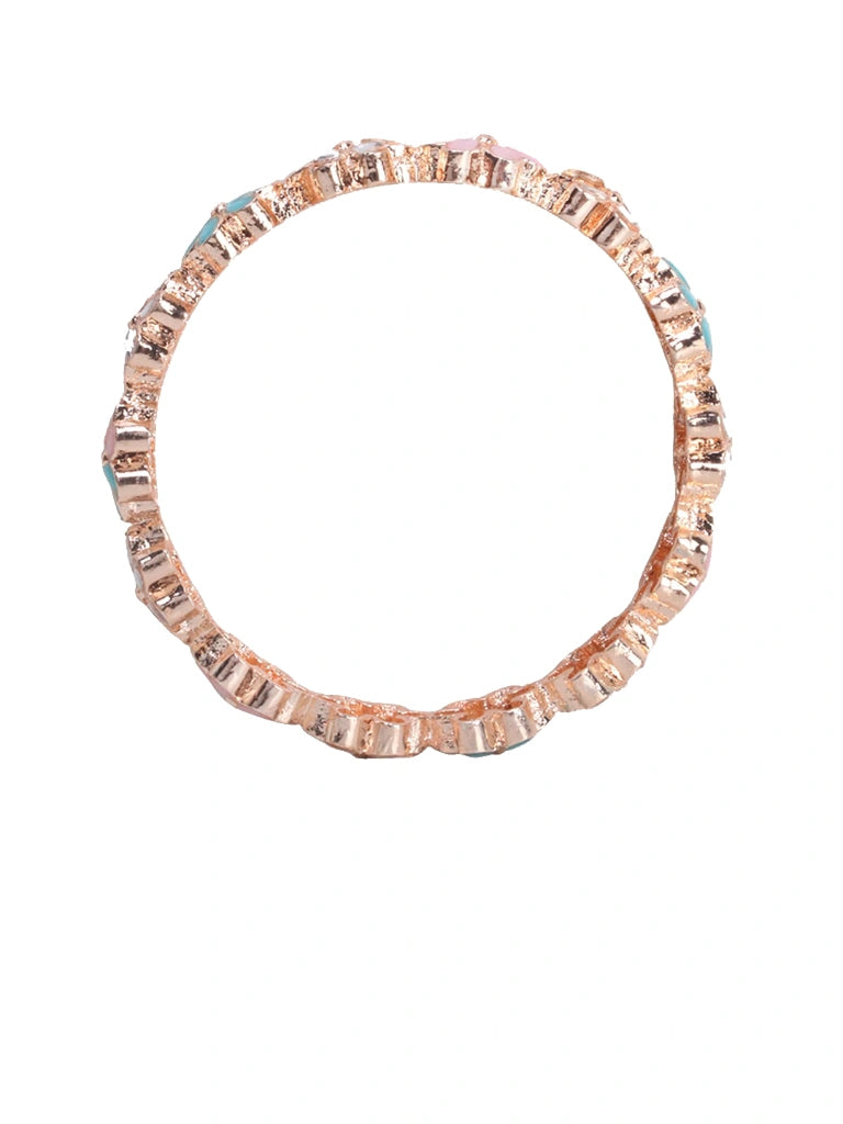 Set Of 2 Gold-Plated Multicoloured Stone-Studded Floral Handcrafted Bangles