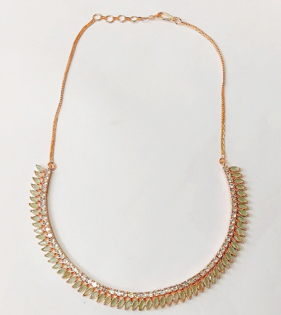 Green Stone Studded American Diamond Necklace Set
