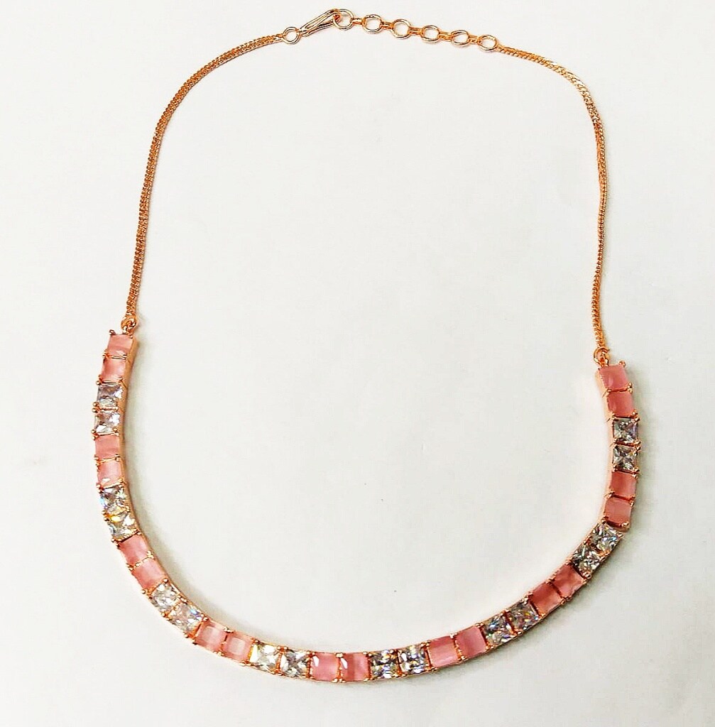 Pink stone Studded Necklace Set