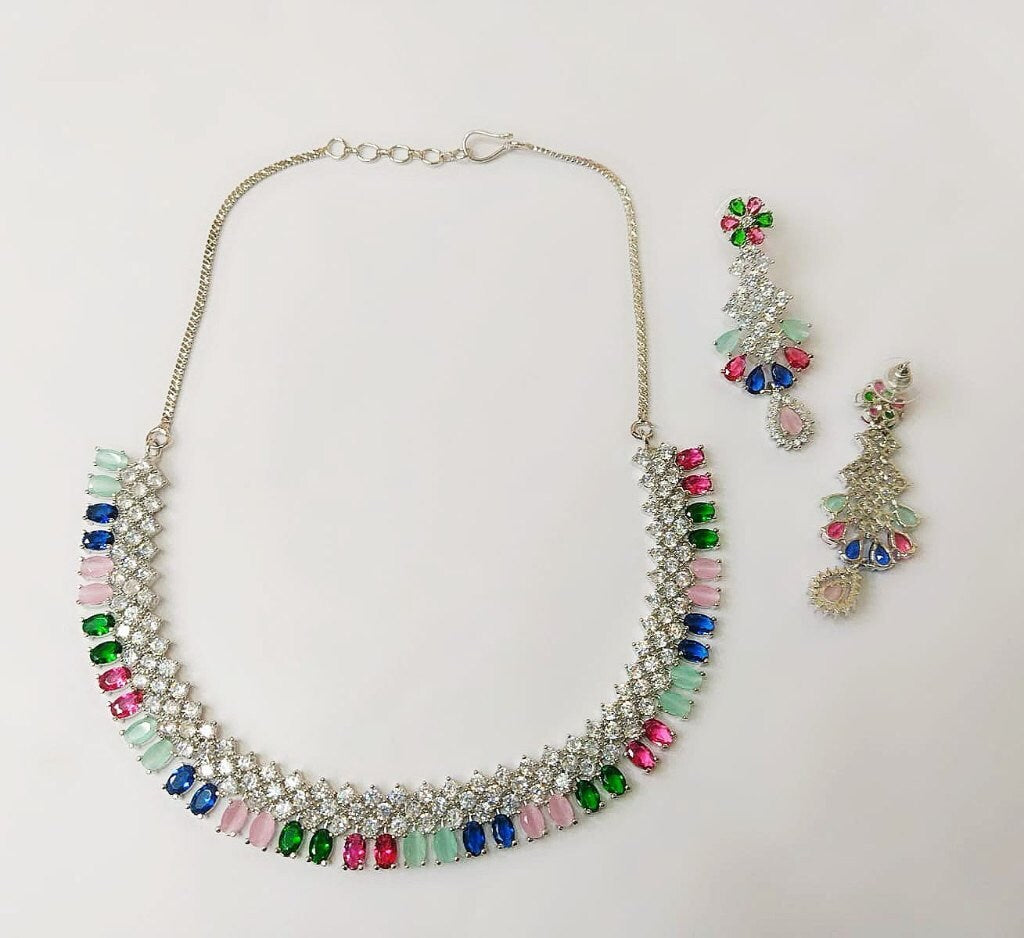 Stylish Multi Color Silver Plated American Diamond