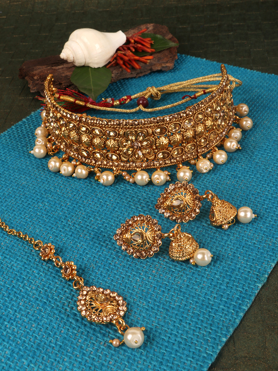Gold-Plated Stone-Studded Traditional Bridal Jewellery Set