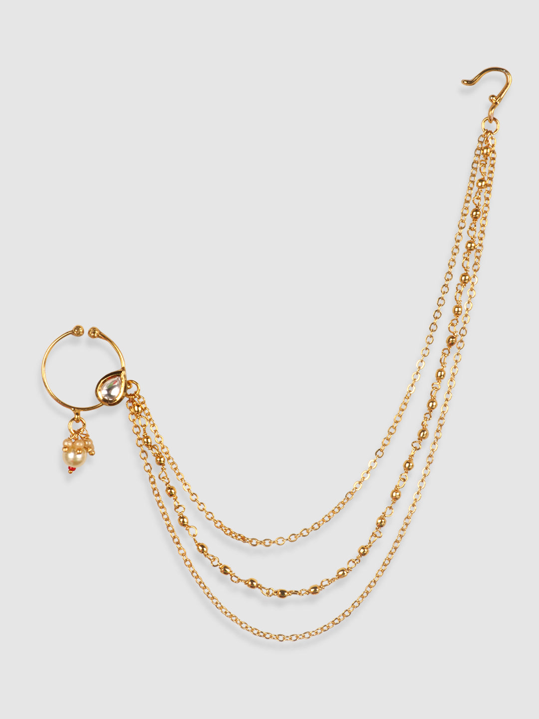 Women Gold Toned Kundan Stone Studded Clip-On Nosepin