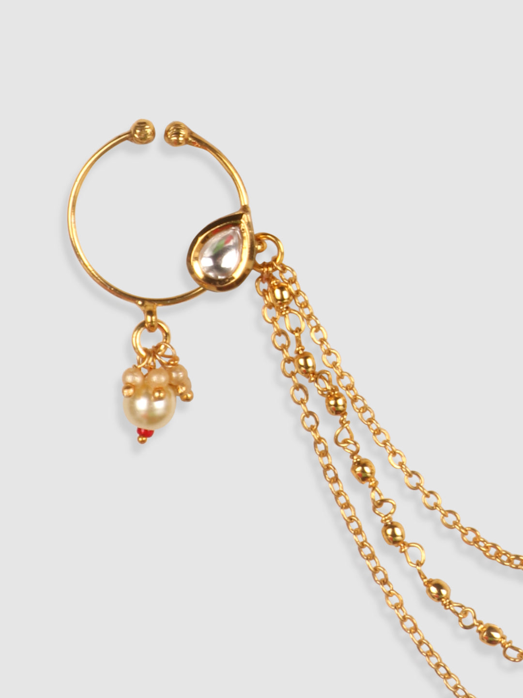 Women Gold Toned Kundan Stone Studded Clip-On Nosepin