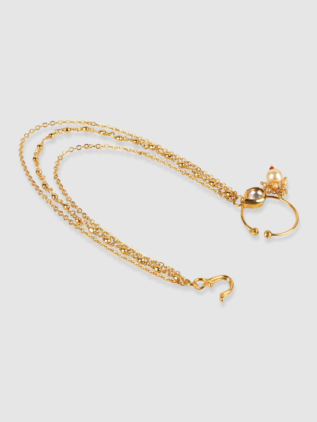 Women Gold Toned Kundan Stone Studded Clip-On Nosepin