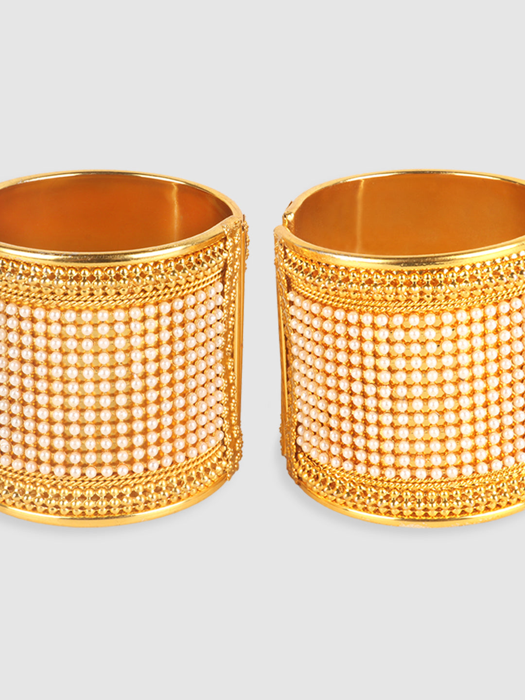 Women Set Of 2 Gold-Plated & White Pearls Cuff Bracelet
