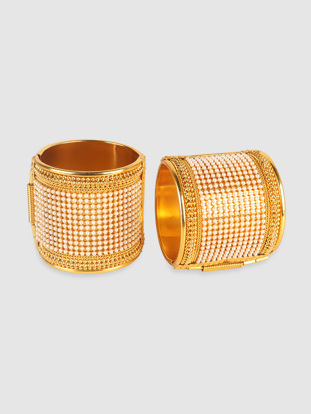 Women Set Of 2 Gold-Plated & White Pearls Cuff Bracelet