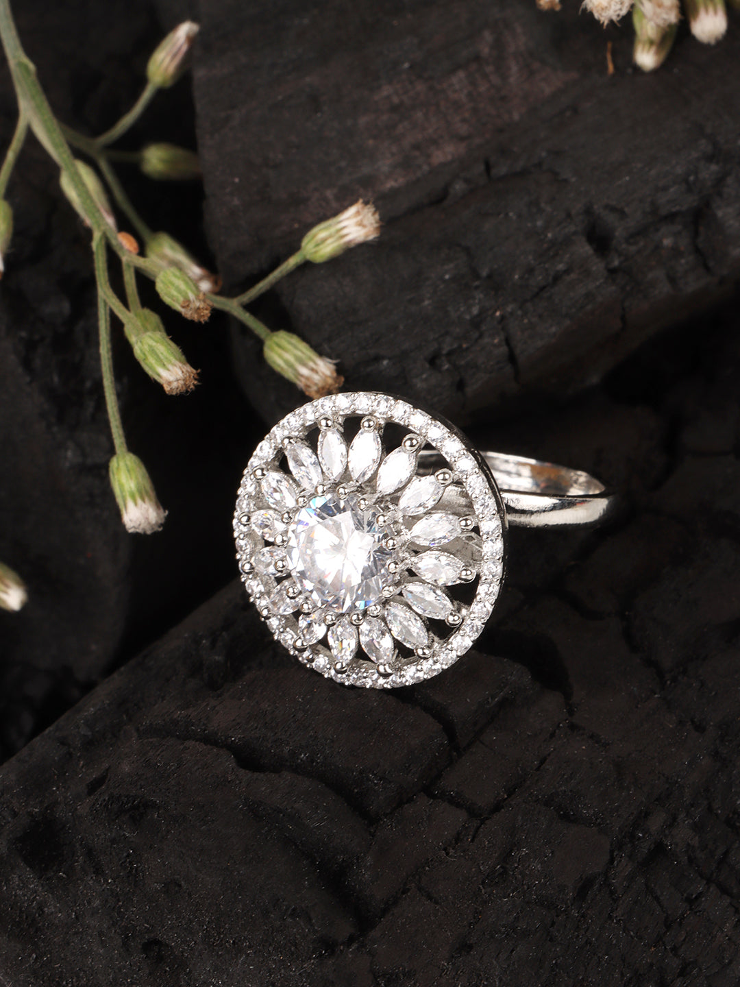 Jewels Gehna American Diamond Round Adjustable Ring