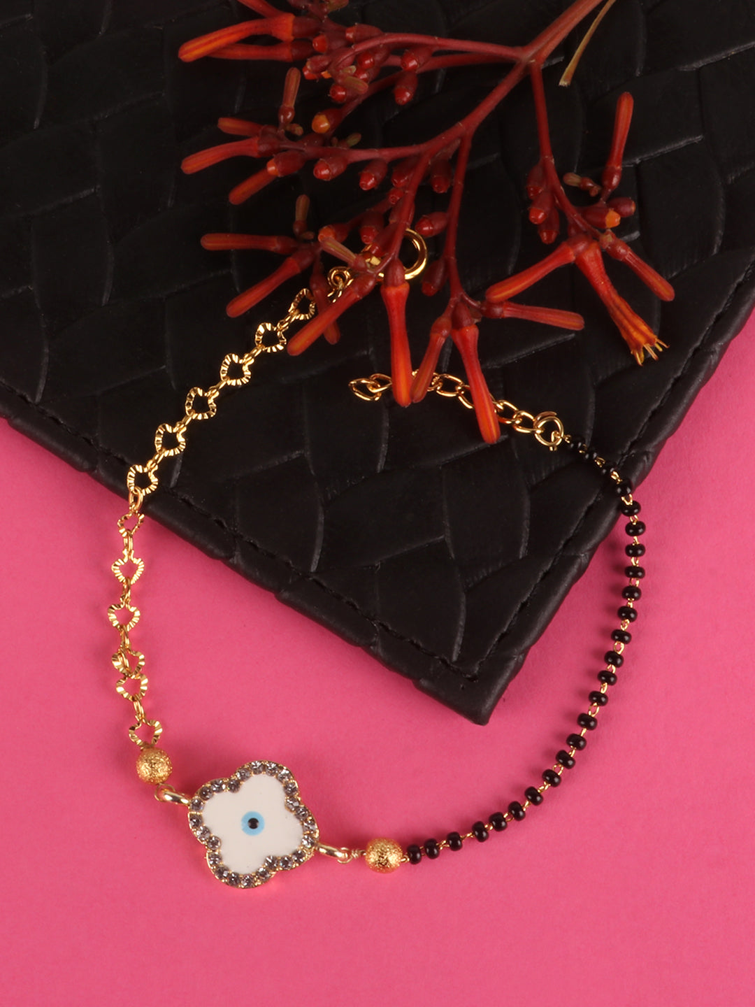 Women Gold & White Gold-Plated Evil Eye Charm Bracelet
