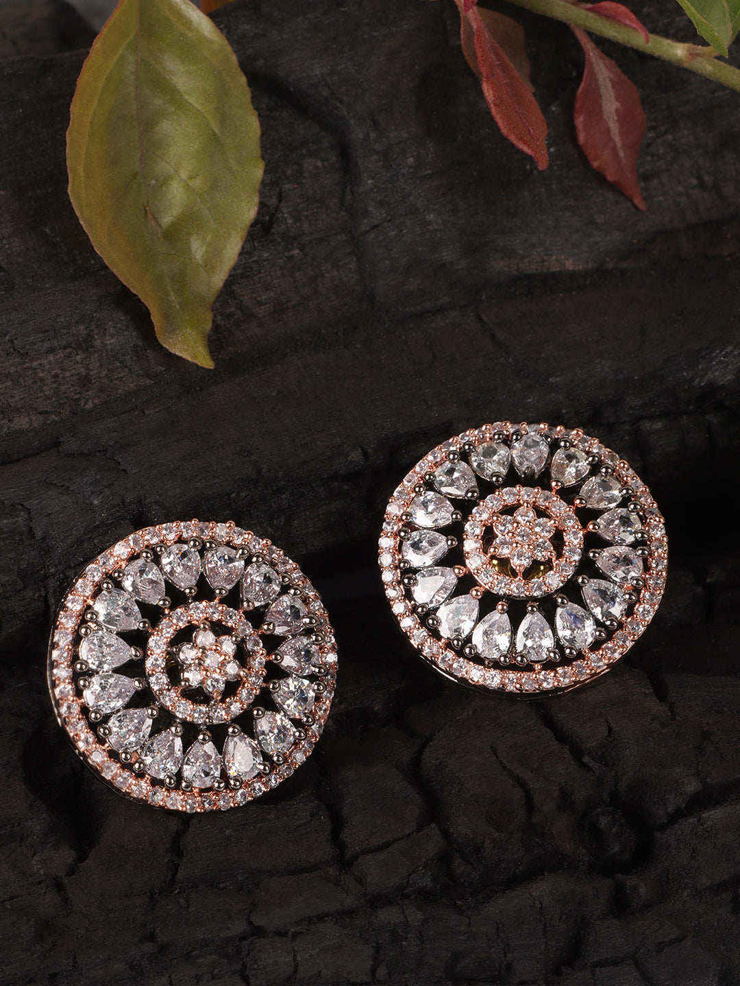 Rhodium-Plated & White Contemporary Studs Earrings