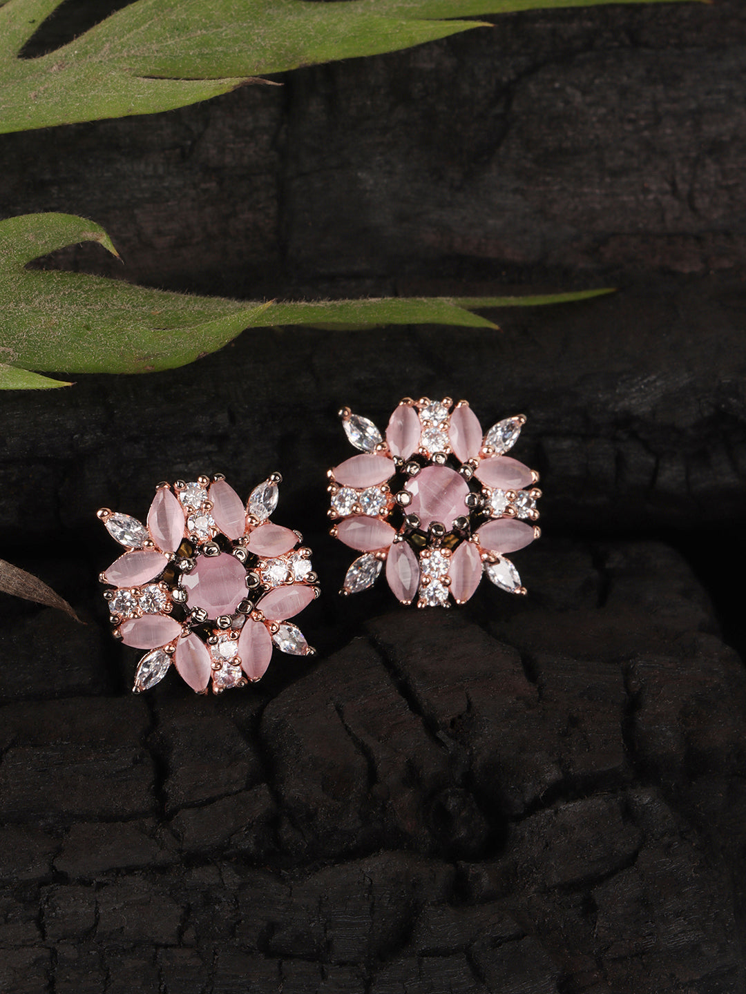 Pink Color Floral Studs Earrings