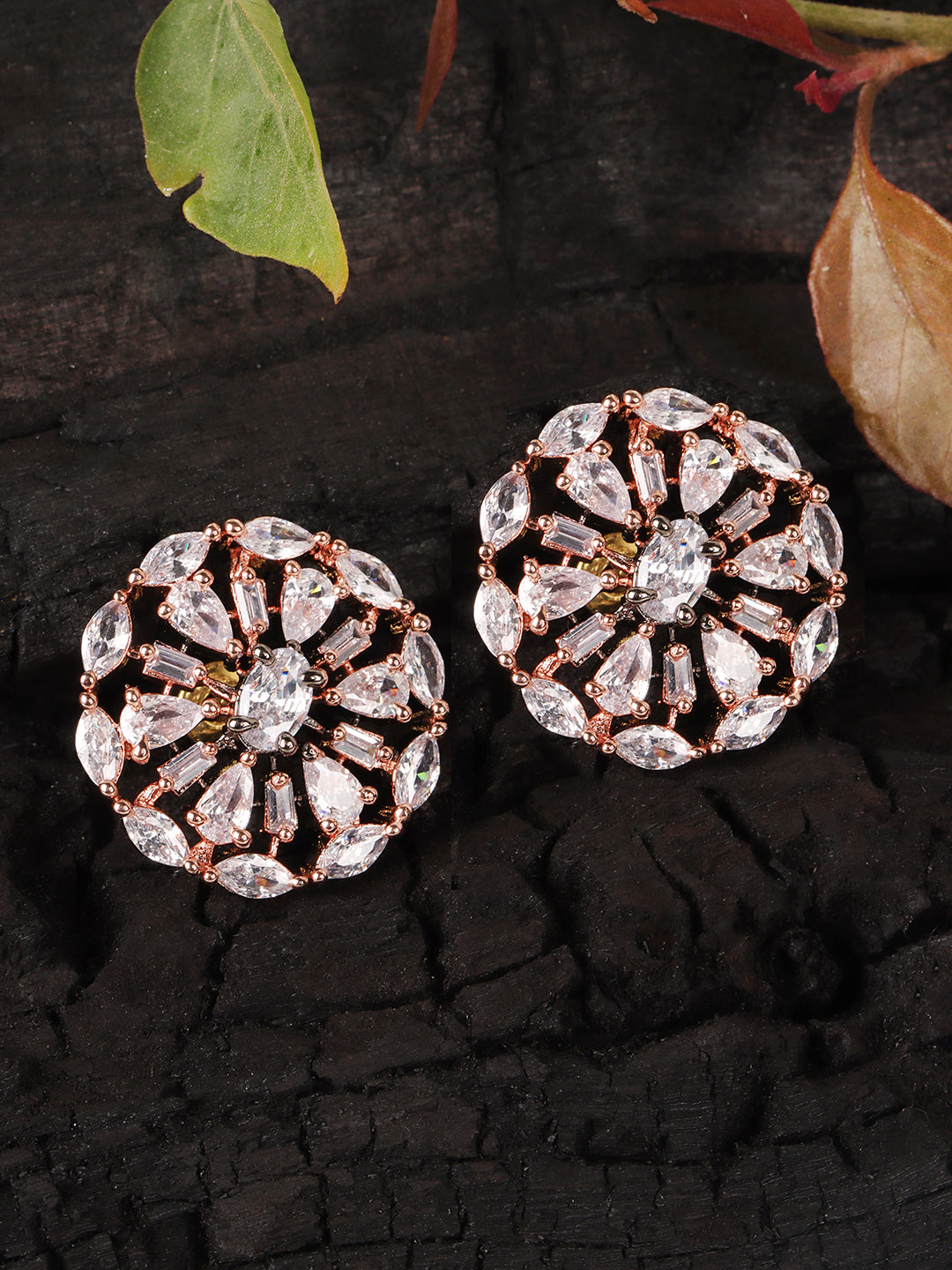Gold & White Circular Studs Earrings
