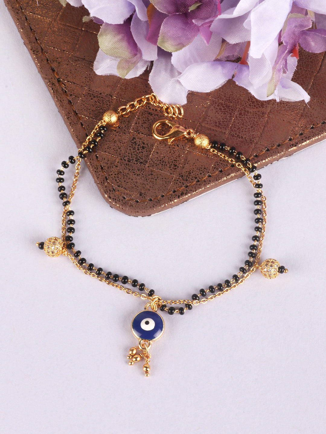 Women Gold-Toned & Blue Gold-Plated Evil Eye Charm Bracelet