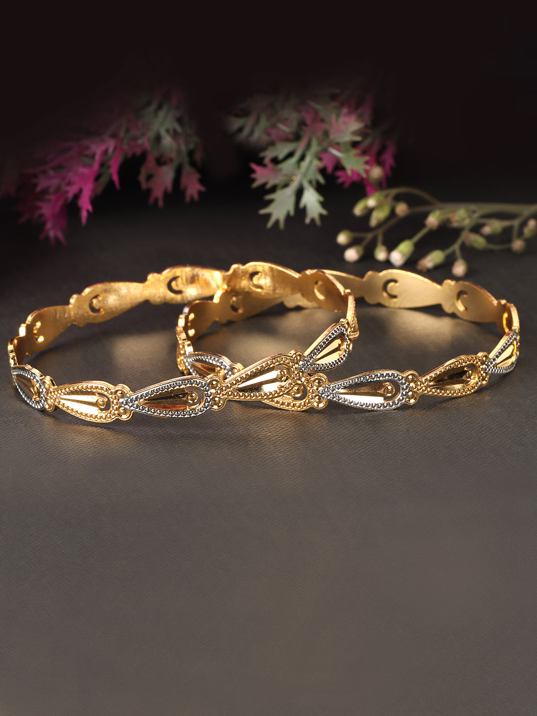 Set Of 2 Gold-Plated Stone-Studded Adjustable Bangles