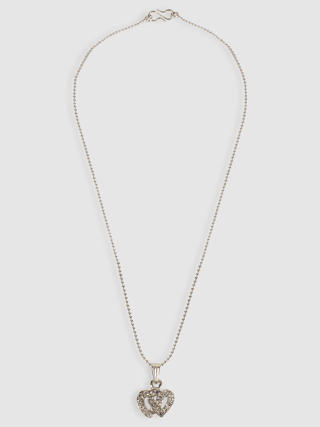 Rhodium-Plated Silver-Toned White Stone-Studded Handcrafted Pendant With Chain