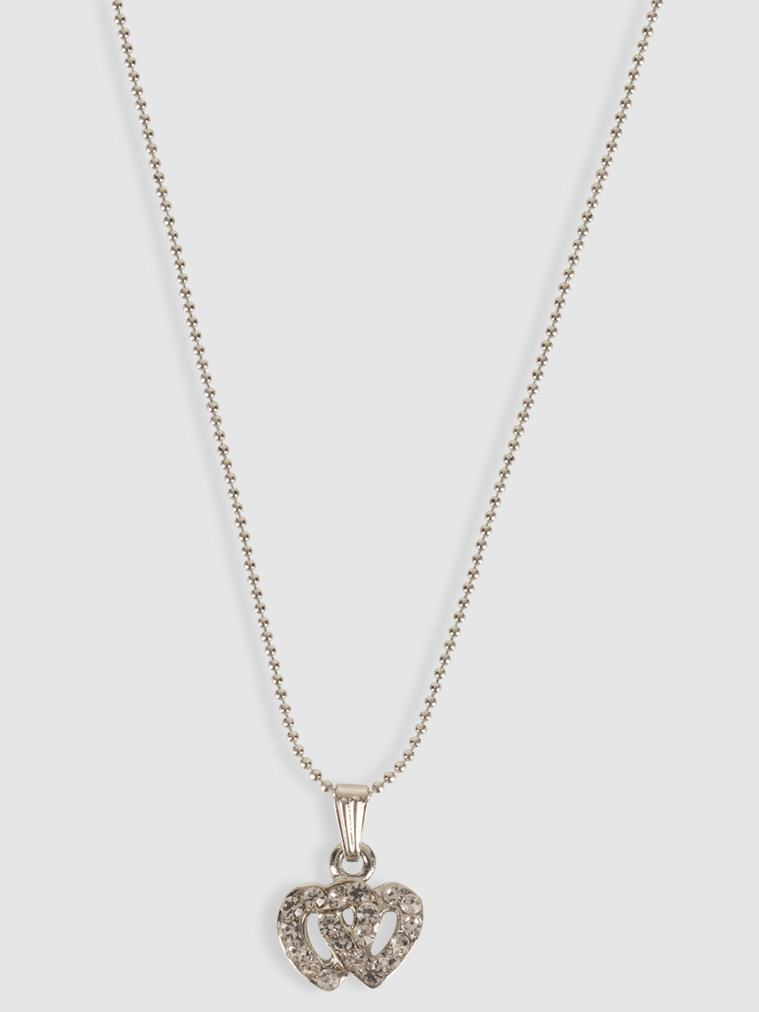 Rhodium-Plated Silver-Toned White Stone-Studded Handcrafted Pendant With Chain