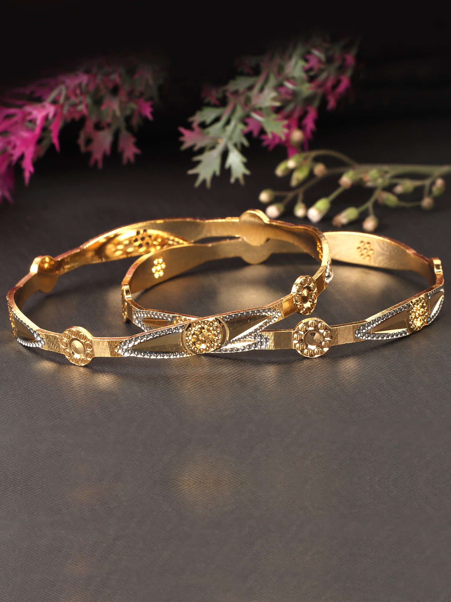 Set Of 2 Gold-Plated Stone-Studded Bangles