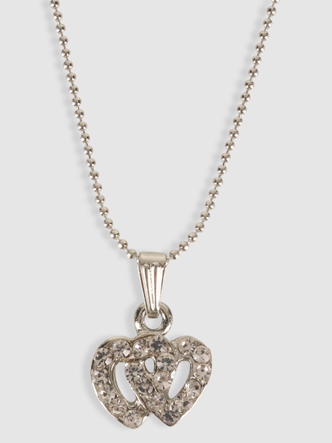 Rhodium-Plated Silver-Toned White Stone-Studded Handcrafted Pendant With Chain