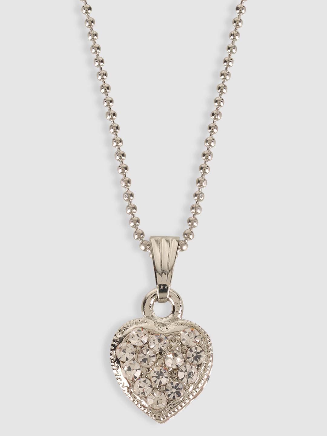 Rhodium-Plated Silver-Toned & White Stone Studded Pendant With Chain