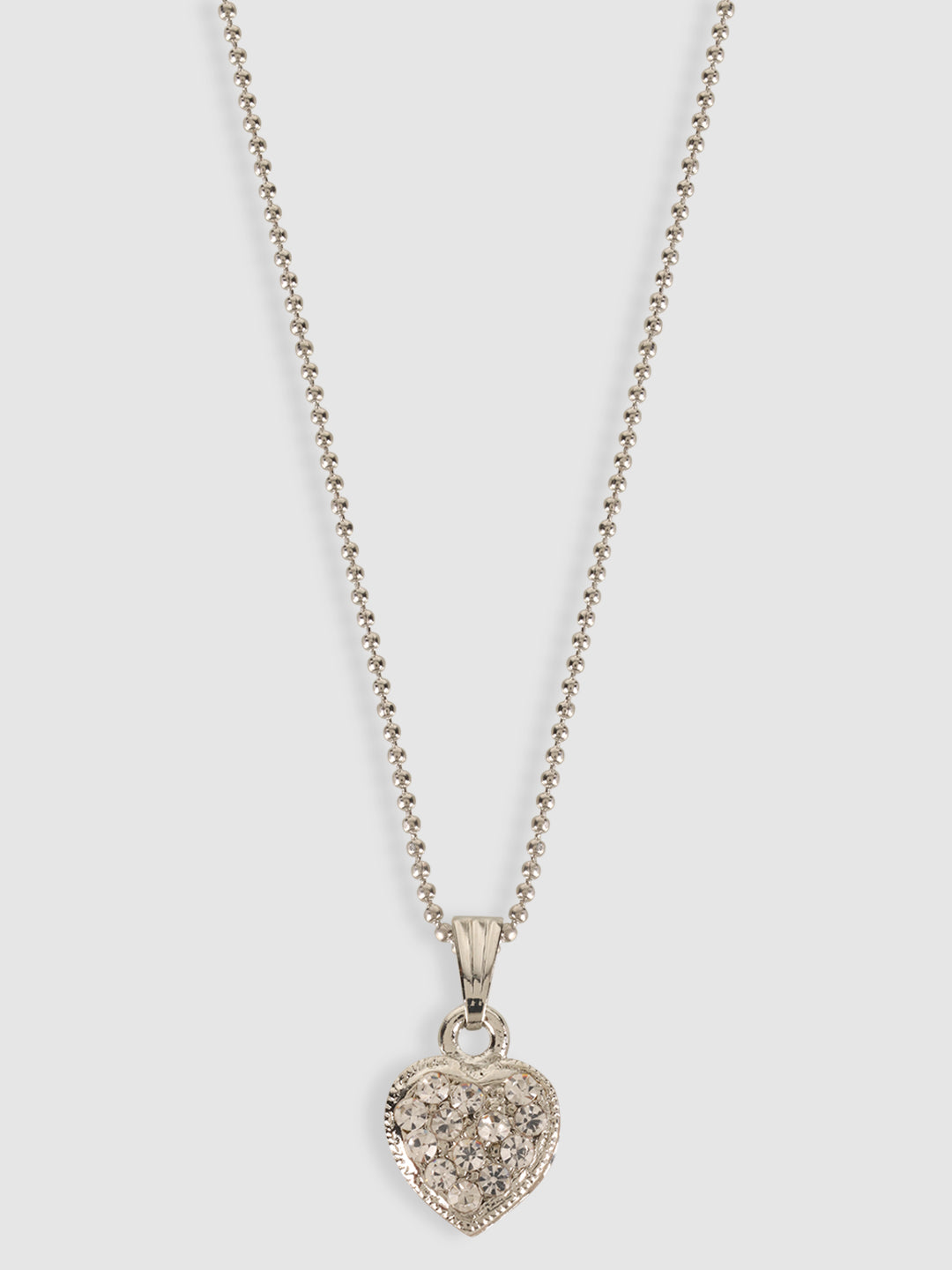 Rhodium-Plated Silver-Toned & White Stone Studded Pendant With Chain