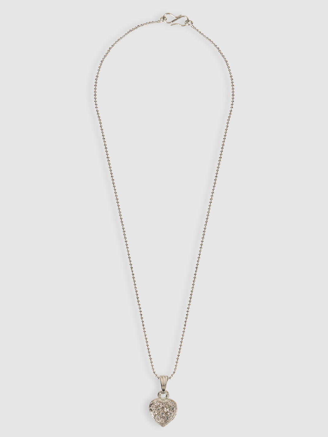 Rhodium-Plated Silver-Toned & White Stone Studded Pendant With Chain