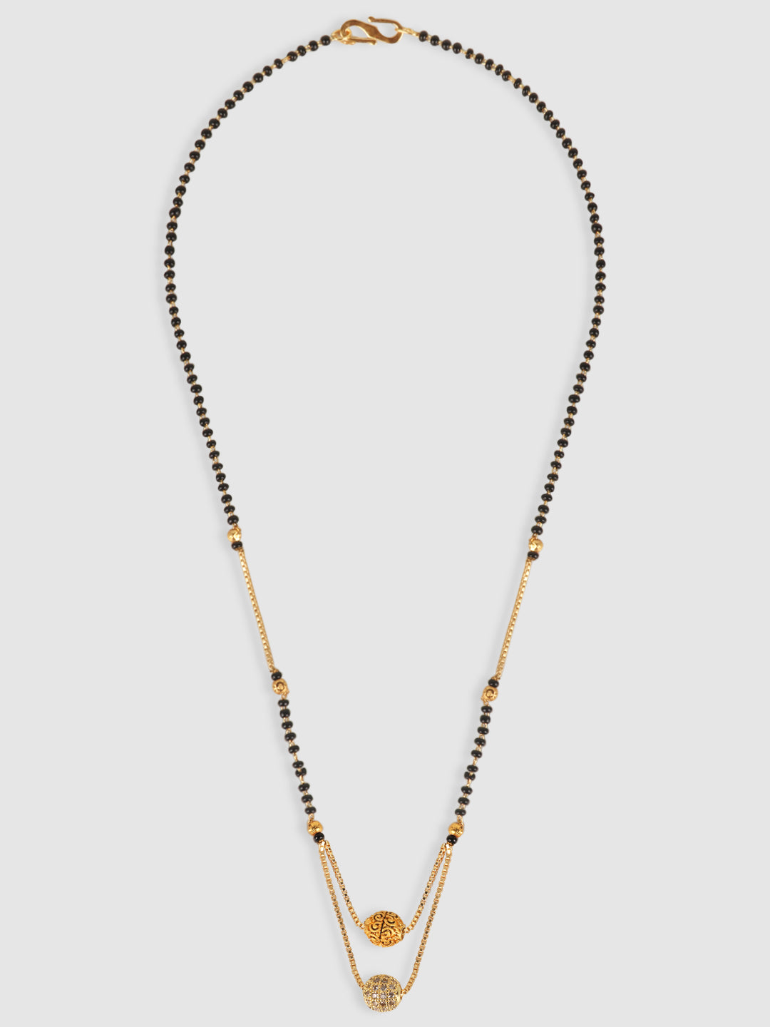 Gold-Plated Black & White AD-Studded & Beaded Mangalsutra
