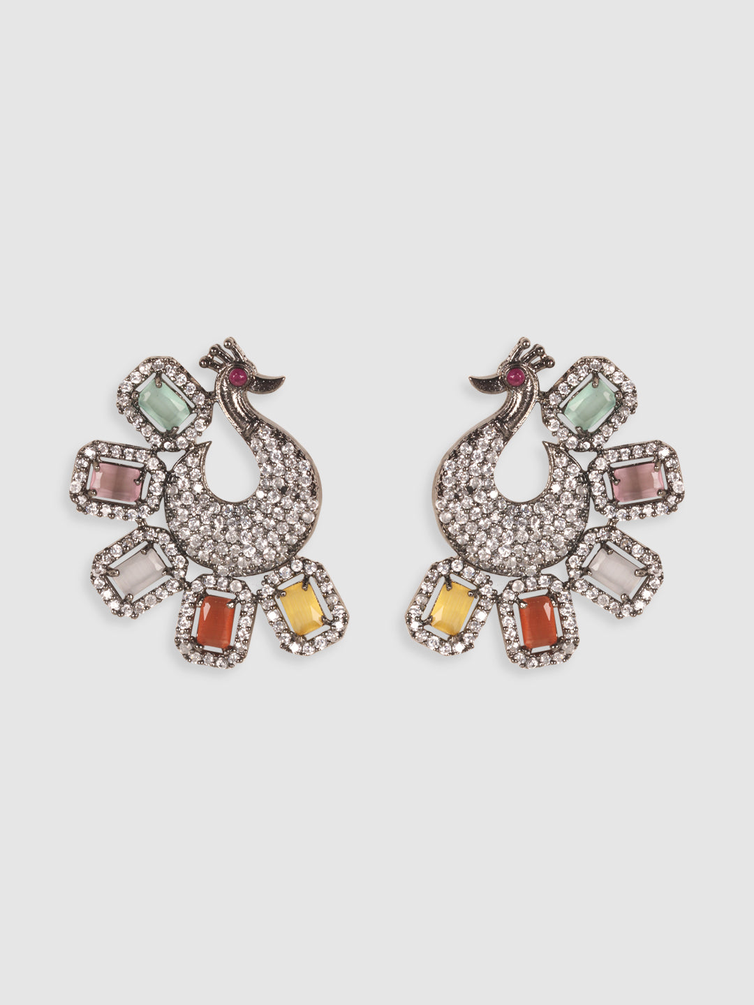 Multicoloured Peacock Shaped Jhumkas Earrings