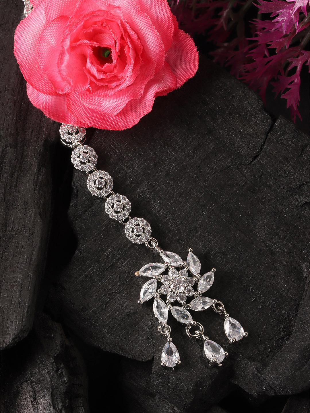 Silver-Plated AD-Studded Circular Shape Maangtika