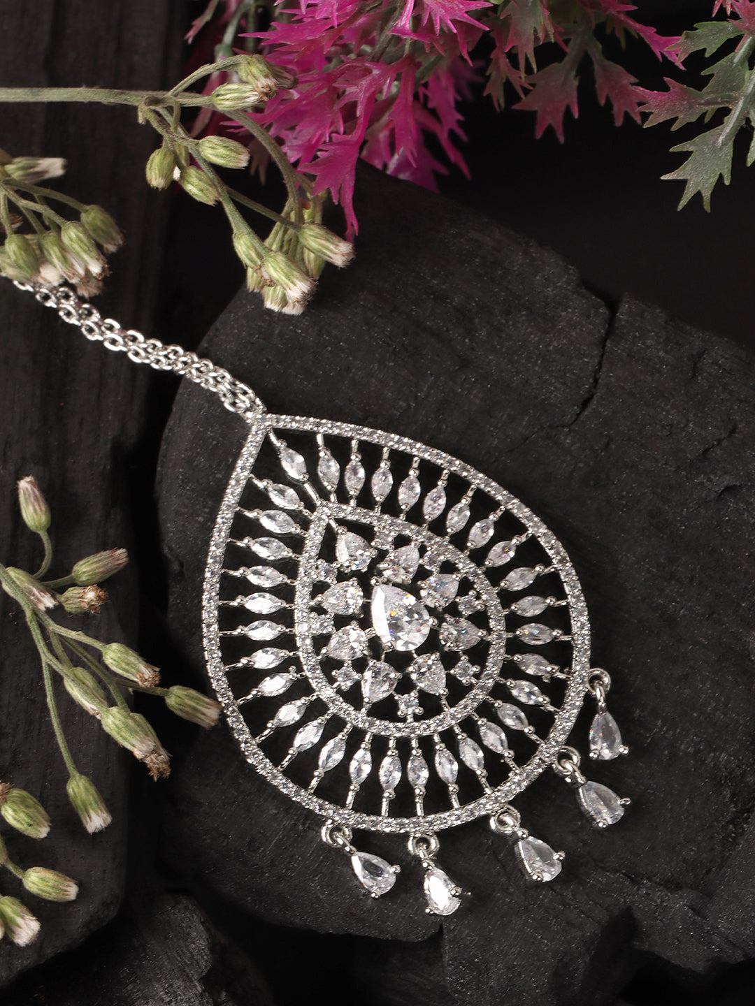 Silver-Plated & White AD-Studded Maang Tikka
