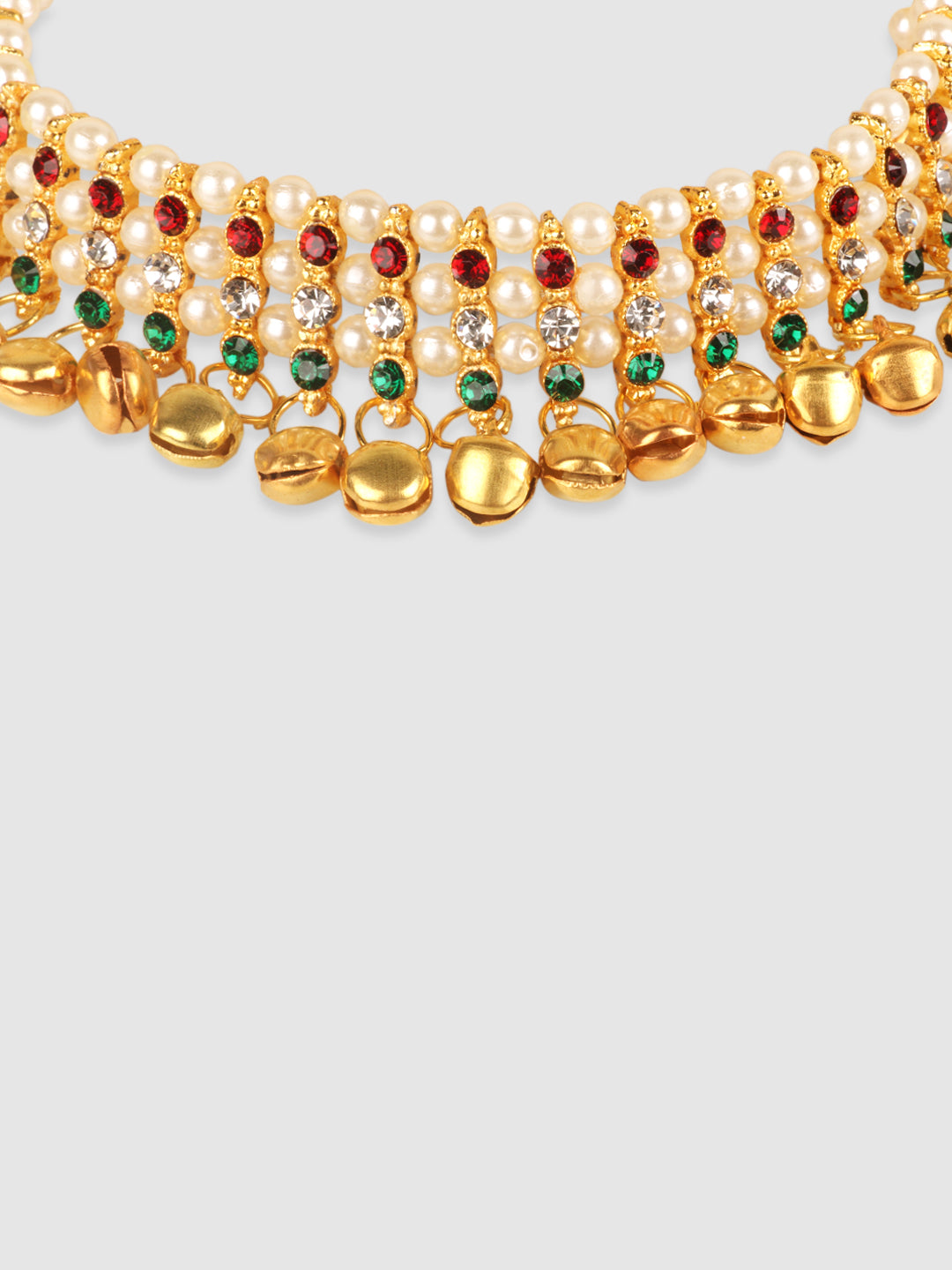 Multicolored Stone Studded Anklet with Ghungroo Details
