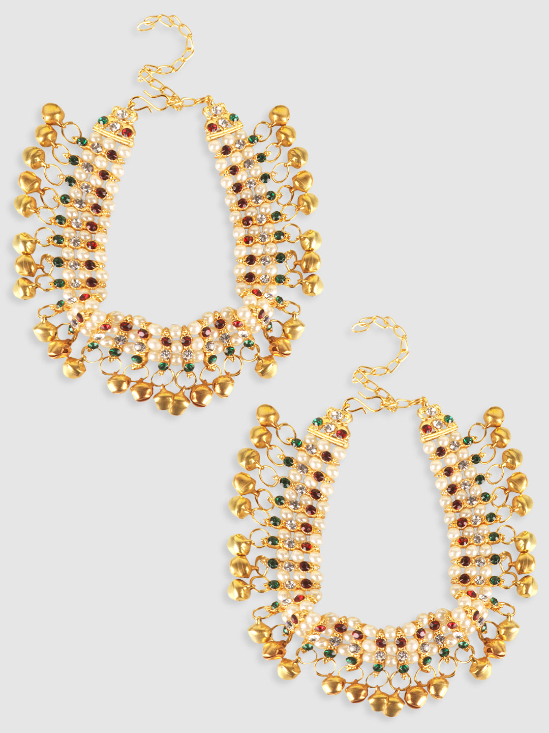 Multicolored Stone Studded Anklet with Ghungroo Details
