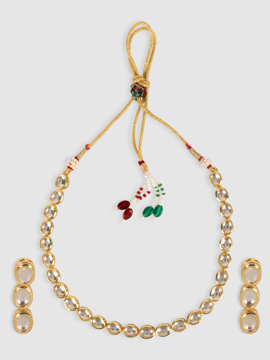 Gold-Toned Gold-Plated White Kundan-Studded Jewellery Set