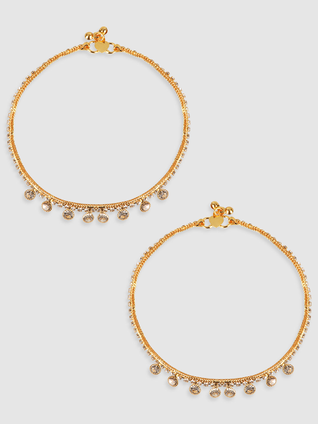 Set of 2 Gold-Plated White Stone-Studded Handcrafted Anklets