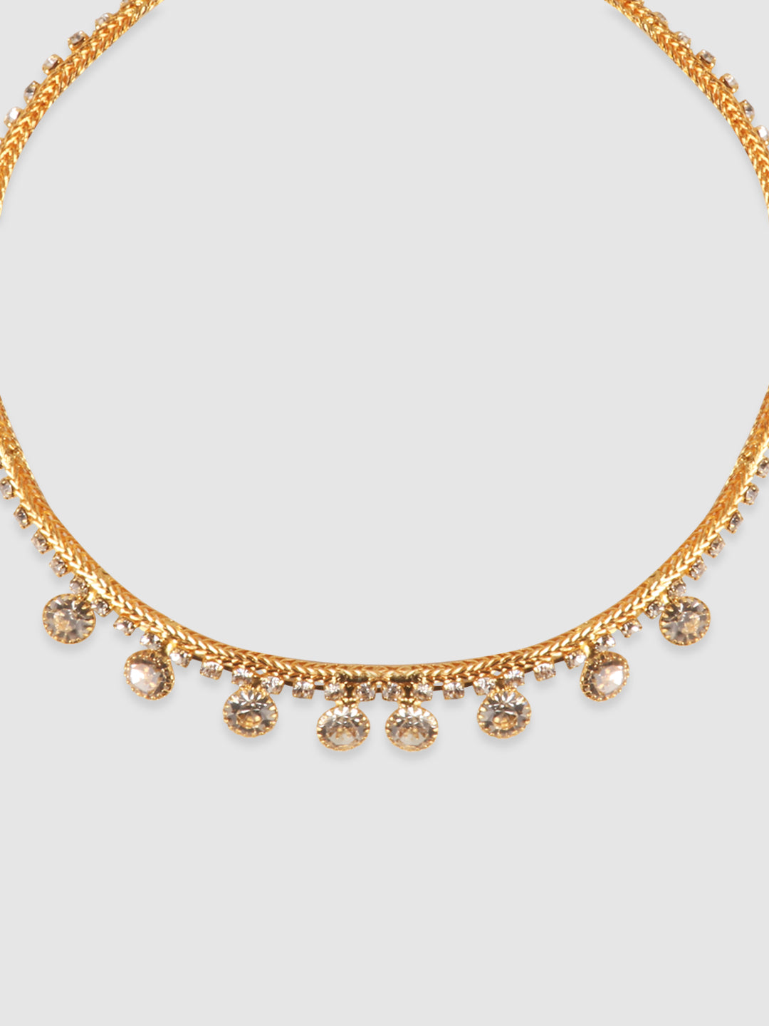 Set of 2 Gold-Plated White Stone-Studded Handcrafted Anklets