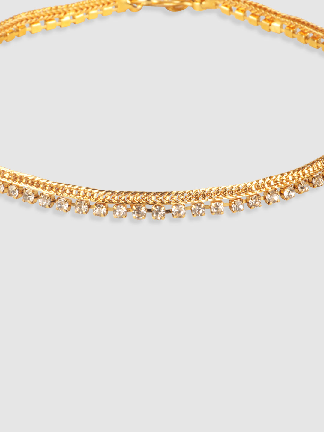 Set Of 2 Gold-Plated Stones-Studded Designer Anklets