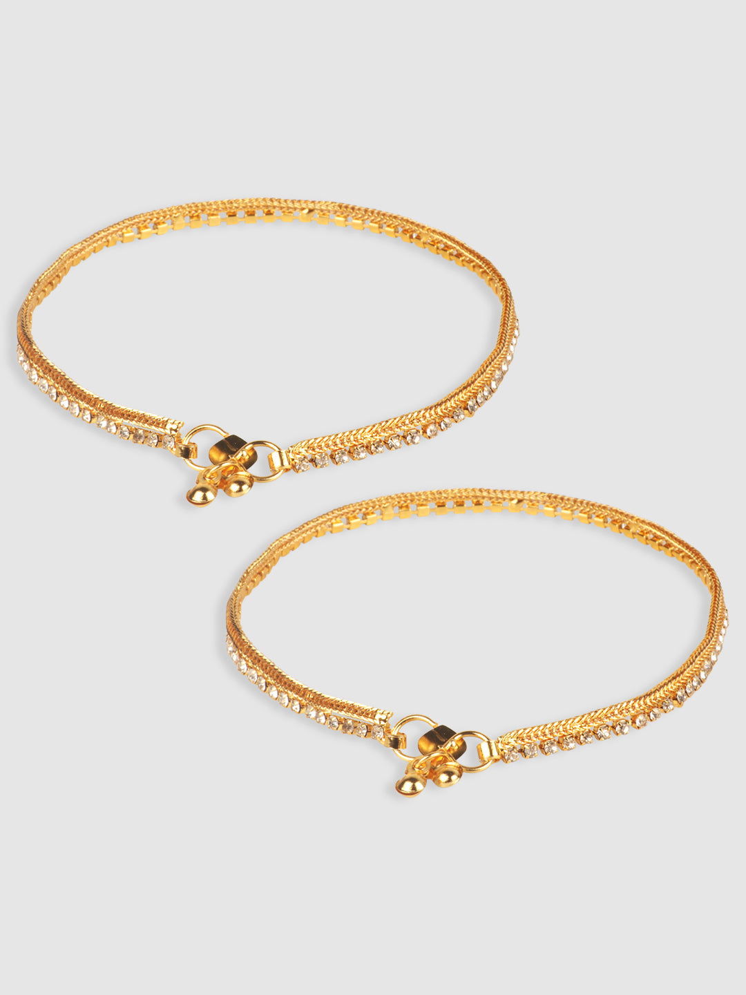 Set Of 2 Gold-Plated Stones-Studded Designer Anklets