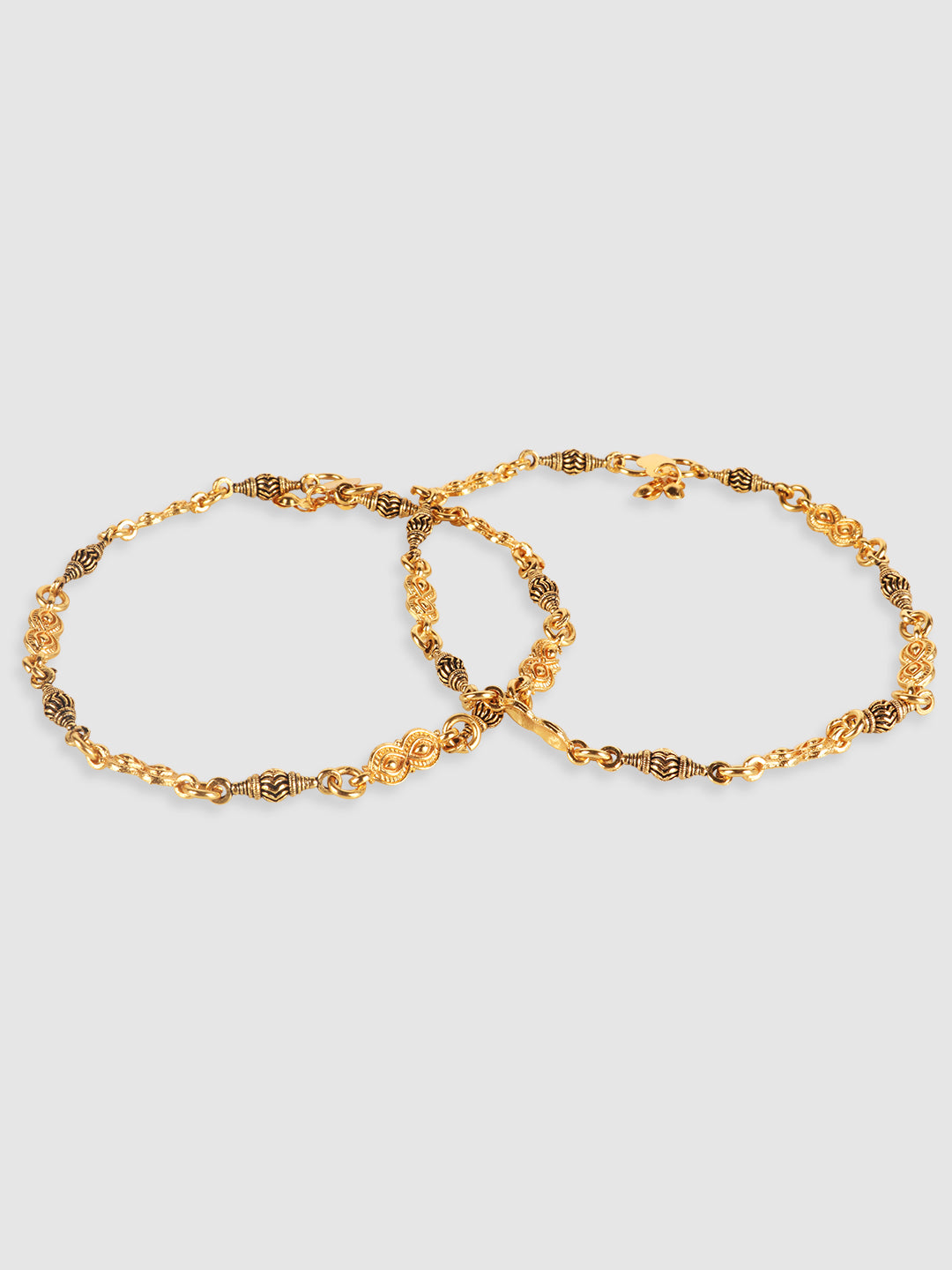 Set of 2 Gold Plated Cutwork & Enamelled Anklet