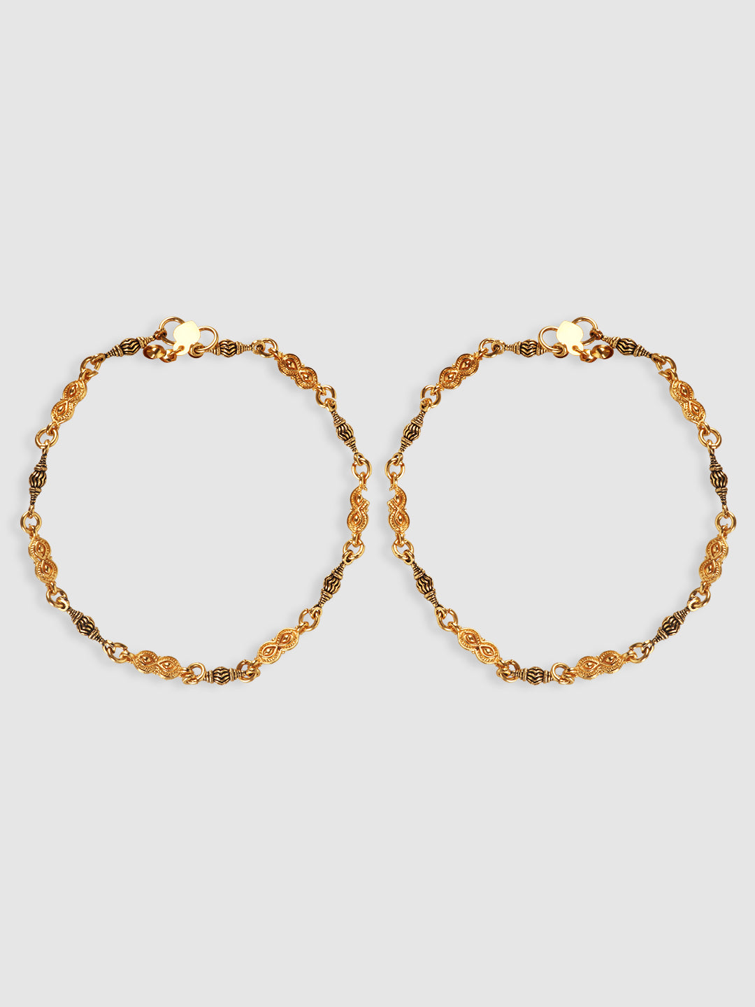 Set of 2 Gold Plated Cutwork & Enamelled Anklet