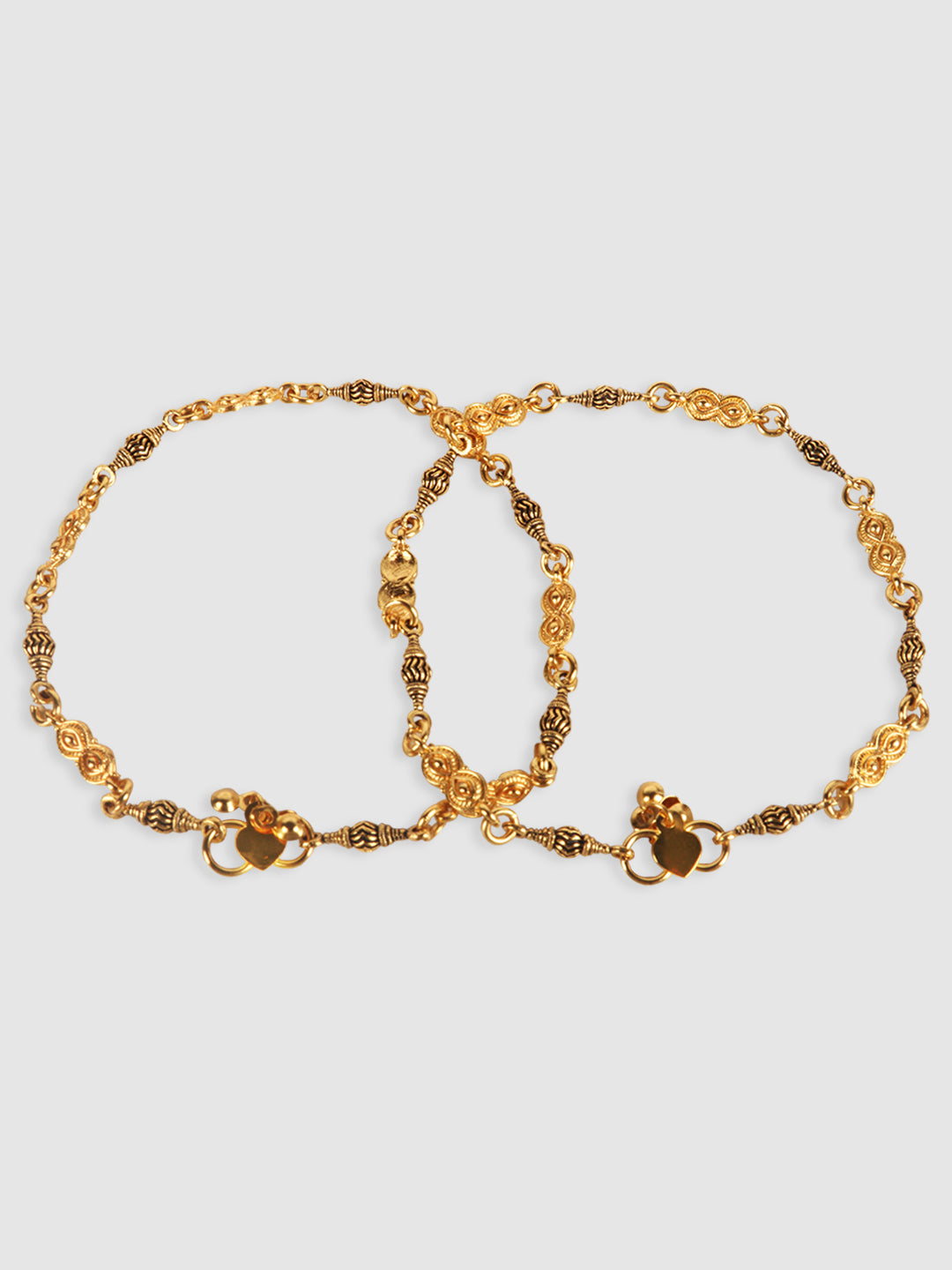 Set of 2 Gold Plated Cutwork & Enamelled Anklet