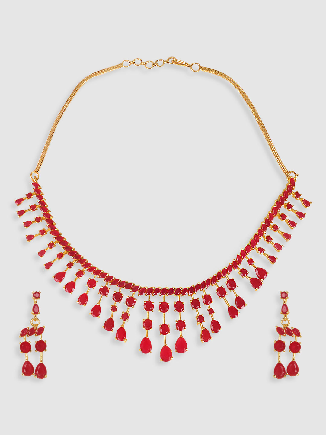 Pink & Gold-Plated Stone-Studded Leaf Shaped Jewellery Set