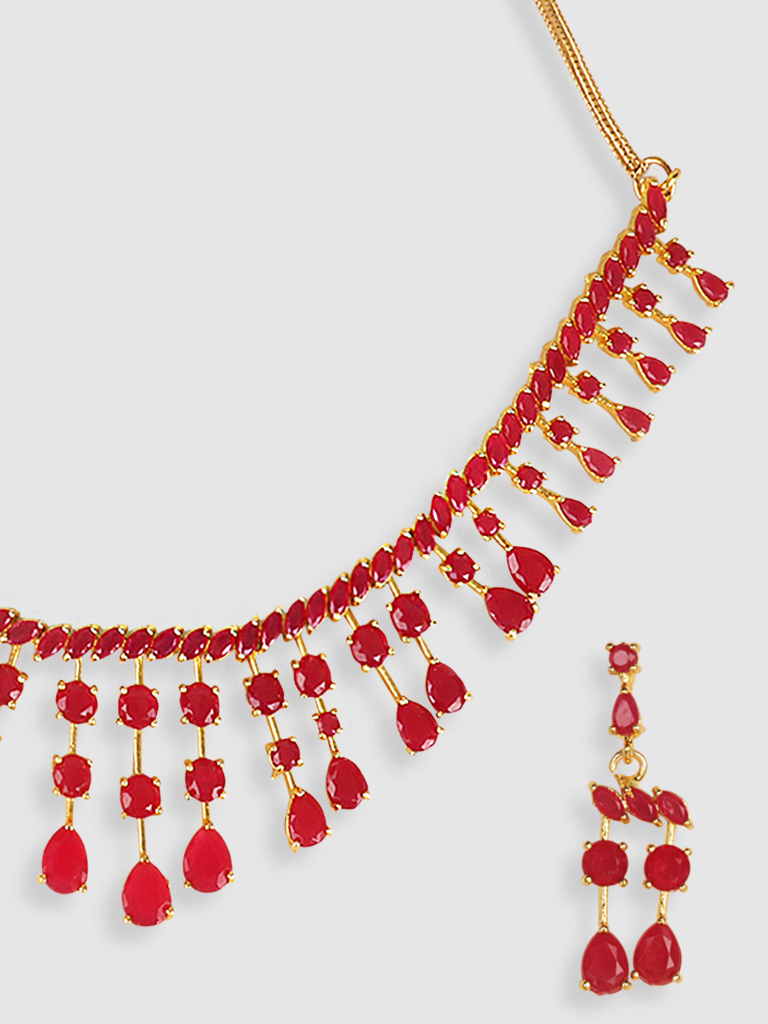 Pink & Gold-Plated Stone-Studded Leaf Shaped Jewellery Set
