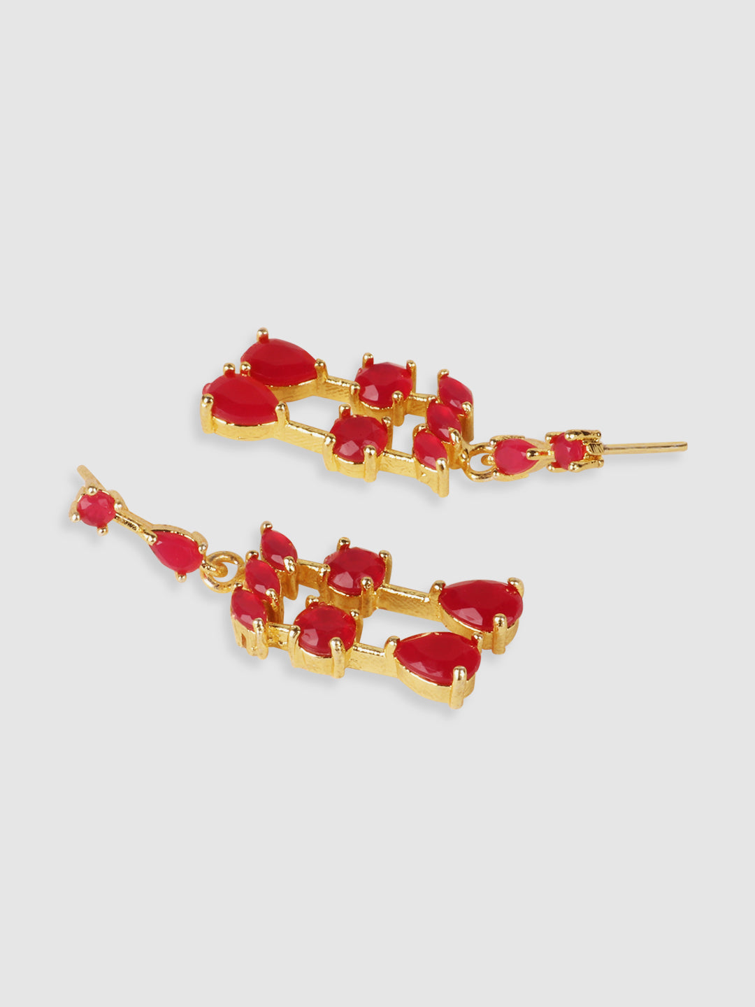 Pink & Gold-Plated Stone-Studded Leaf Shaped Jewellery Set