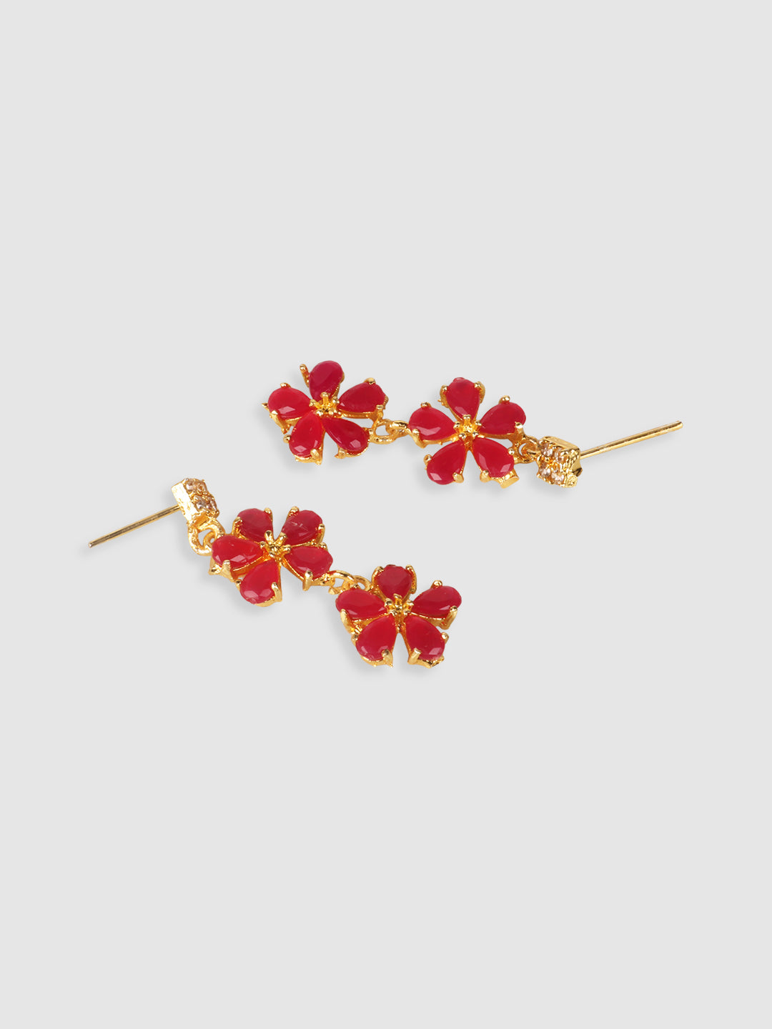 Pink & Gold-Plated Stone-Studded Leaf Shaped Jewellery Set