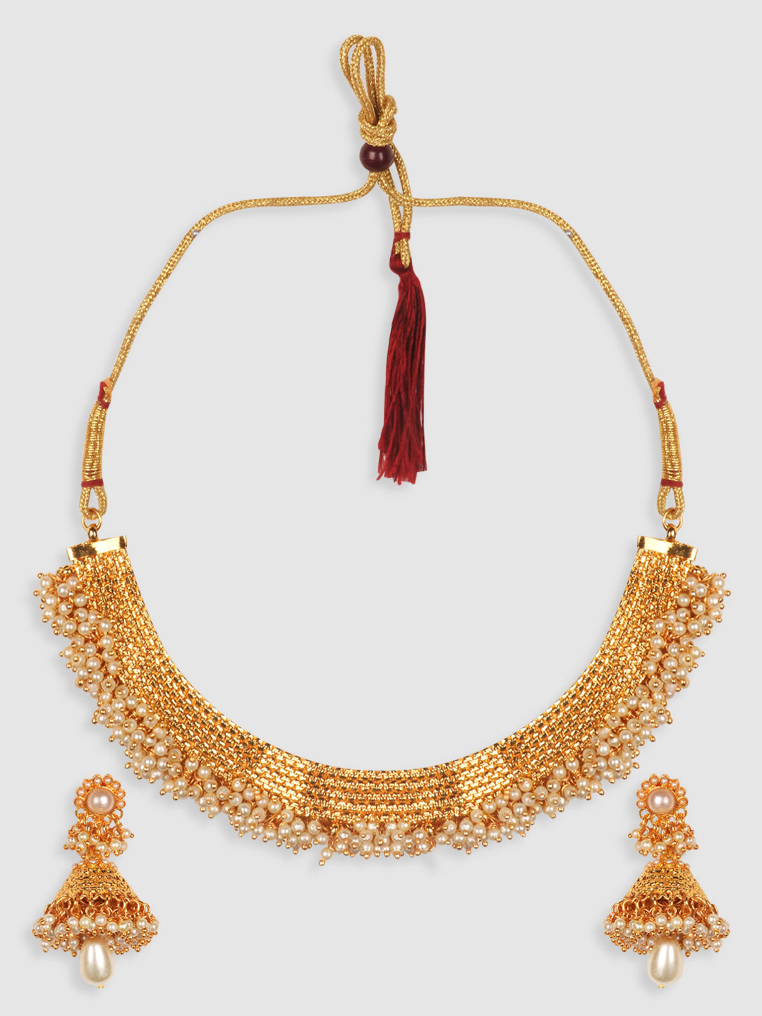 White Gold-Plated Pearl Necklace with Earrings