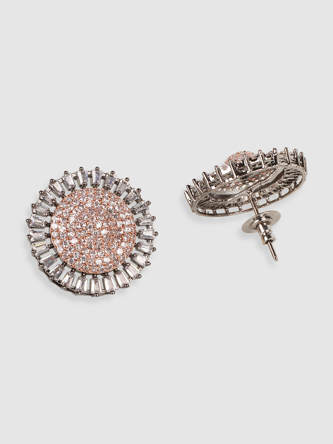 White & Silver-Plated Circular Studs Earrings